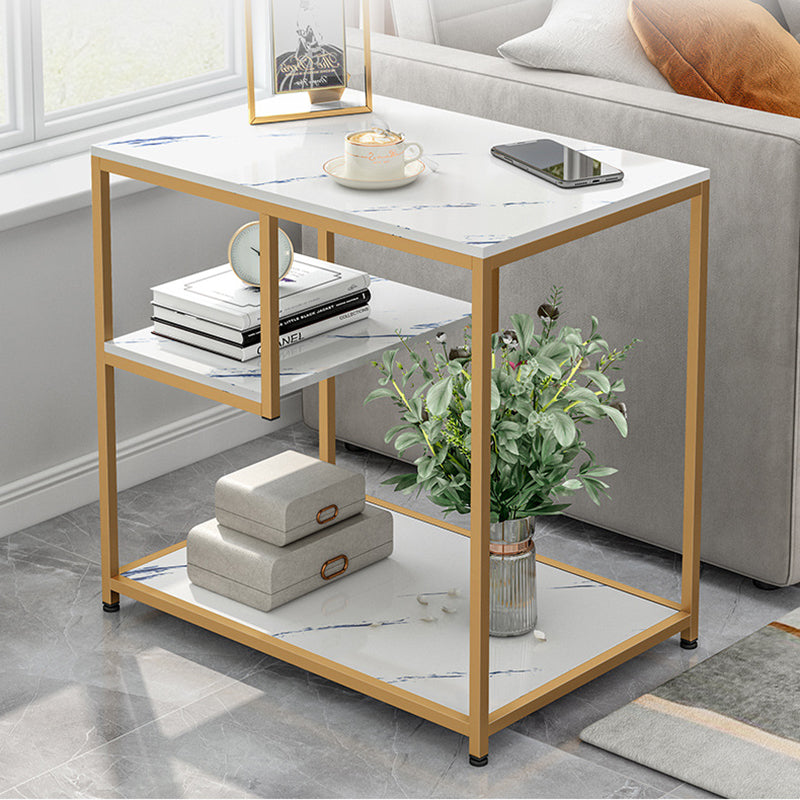 Modern Luxury Medium Density Fiberboard Steel Rectangular Side Table 3-Tier For Living Room