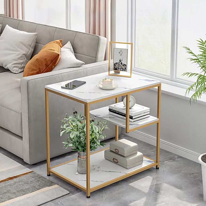 Modern Luxury Medium Density Fiberboard Steel Rectangular Side Table 3-Tier For Living Room