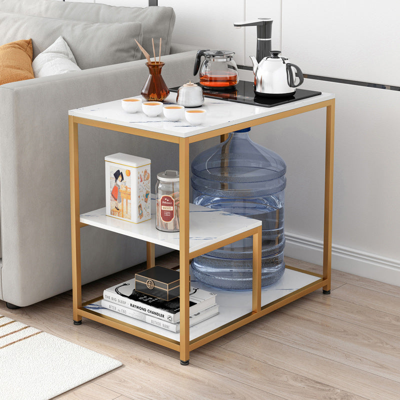 Modern Luxury Medium Density Fiberboard Steel Rectangular Side Table 3-Tier For Living Room