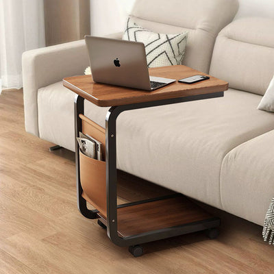 Contemporary Creative Engineered Wood Carbon Steel C-Shaped Rectangular Side Table 2-Tier For Living Room