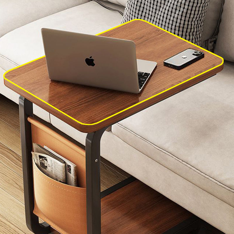 Contemporary Creative Engineered Wood Carbon Steel C-Shaped Rectangular Side Table 2-Tier For Living Room