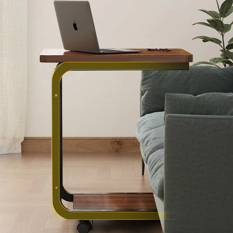 Contemporary Creative Engineered Wood Carbon Steel C-Shaped Rectangular Side Table 2-Tier For Living Room