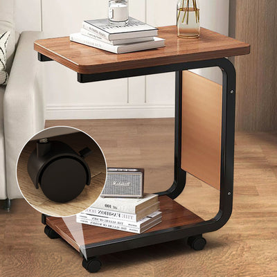 Contemporary Creative Engineered Wood Carbon Steel C-Shaped Rectangular Side Table 2-Tier For Living Room