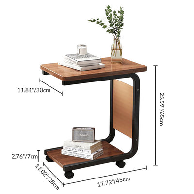 Contemporary Creative Engineered Wood Carbon Steel C-Shaped Rectangular Side Table 2-Tier For Living Room