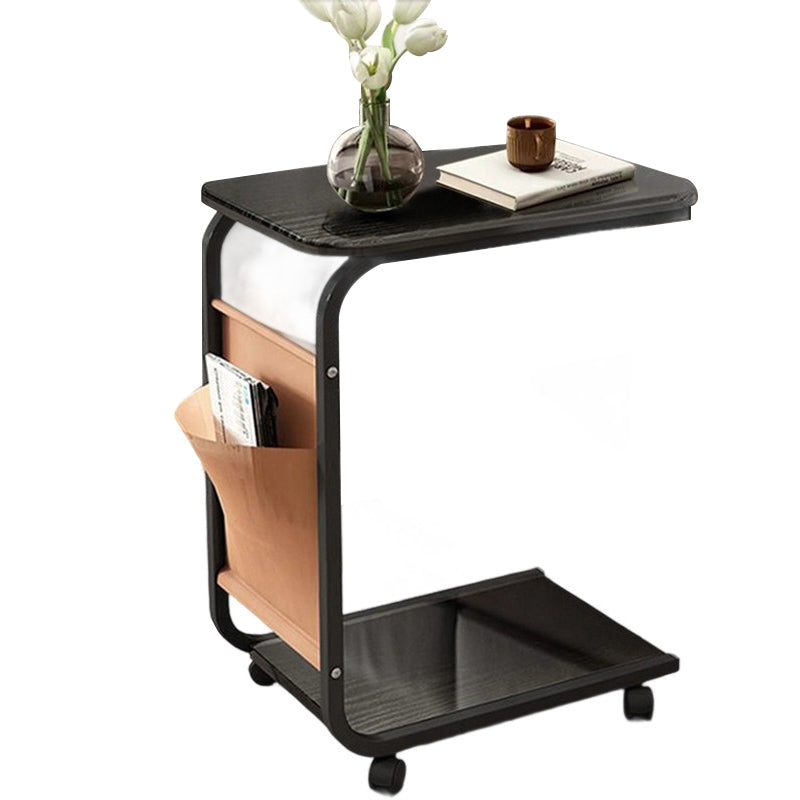 Contemporary Creative Engineered Wood Carbon Steel C-Shaped Rectangular Side Table 2-Tier For Living Room