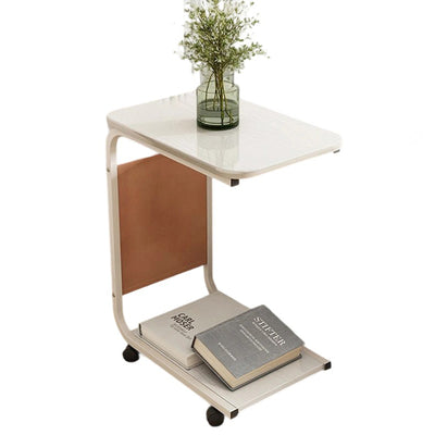 Contemporary Creative Engineered Wood Carbon Steel C-Shaped Rectangular Side Table 2-Tier For Living Room
