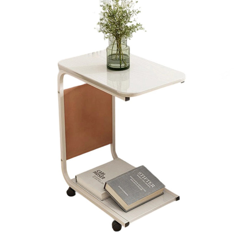 Contemporary Creative Engineered Wood Carbon Steel C-Shaped Rectangular Side Table 2-Tier For Living Room