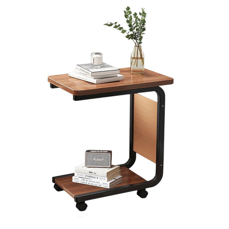 Contemporary Creative Engineered Wood Carbon Steel C-Shaped Rectangular Side Table 2-Tier For Living Room