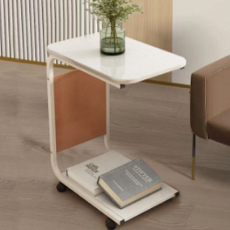 Contemporary Creative Engineered Wood Carbon Steel C-Shaped Rectangular Side Table 2-Tier For Living Room