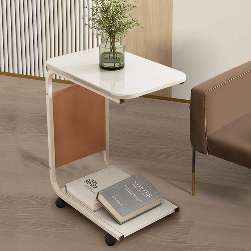 Contemporary Creative Engineered Wood Carbon Steel C-Shaped Rectangular Side Table 2-Tier For Living Room
