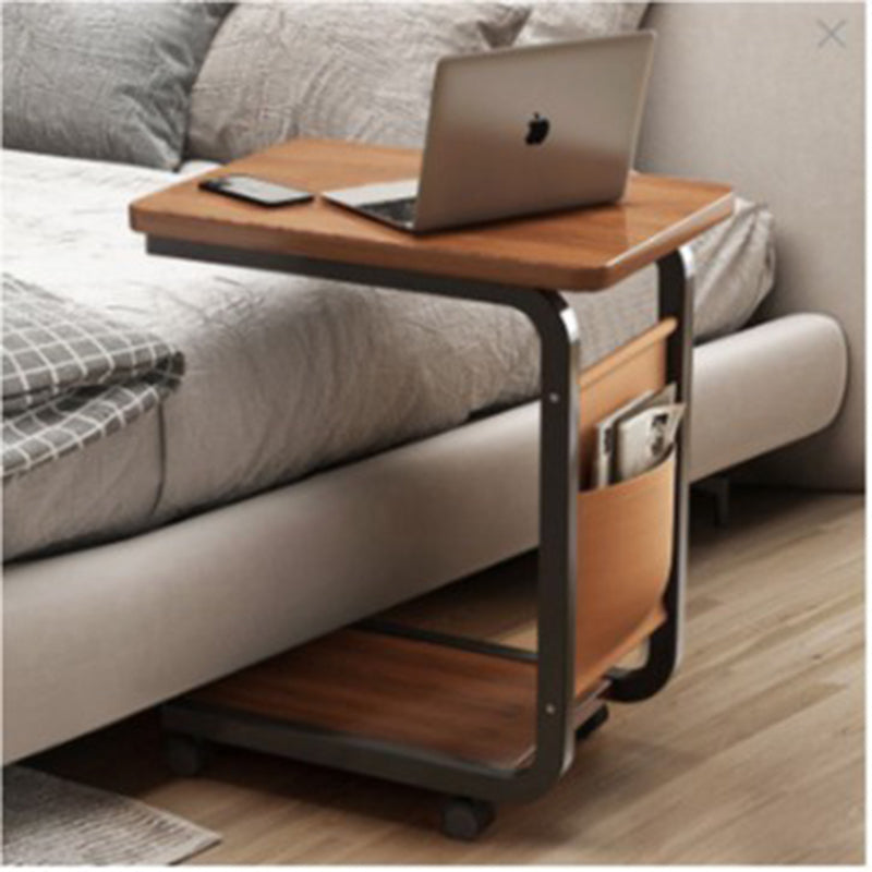 Contemporary Creative Engineered Wood Carbon Steel C-Shaped Rectangular Side Table 2-Tier For Living Room
