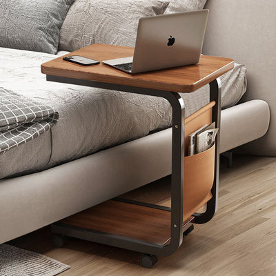 Contemporary Creative Engineered Wood Carbon Steel C-Shaped Rectangular Side Table 2-Tier For Living Room