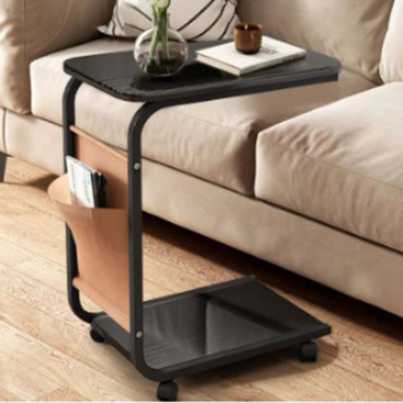 Contemporary Creative Engineered Wood Carbon Steel C-Shaped Rectangular Side Table 2-Tier For Living Room