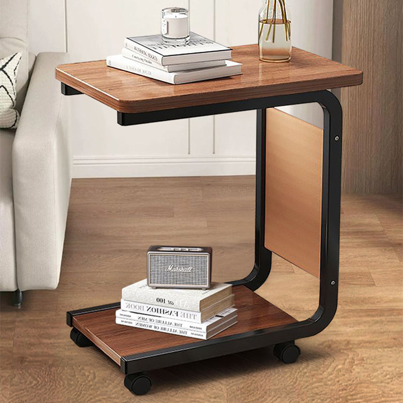 Contemporary Creative Engineered Wood Carbon Steel C-Shaped Rectangular Side Table 2-Tier For Living Room