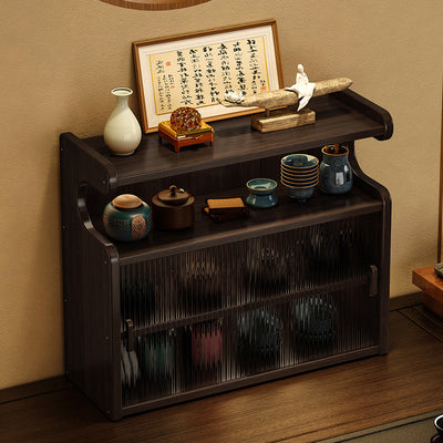 Traditional Chinese Acrylic Bamboo Rectangular Curved Side Table Shelf 4-Tier For Dining Room