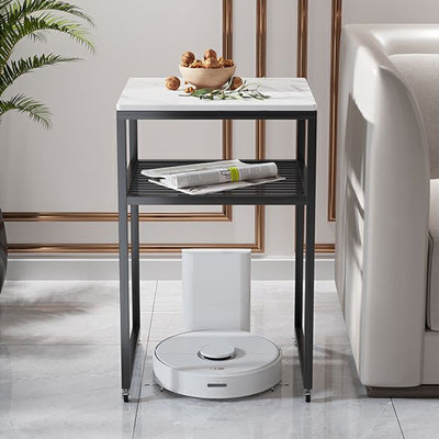 Contemporary Scandinavian Sintered Stone Iron Mobile Square Side Table 2-Tier For Living Room