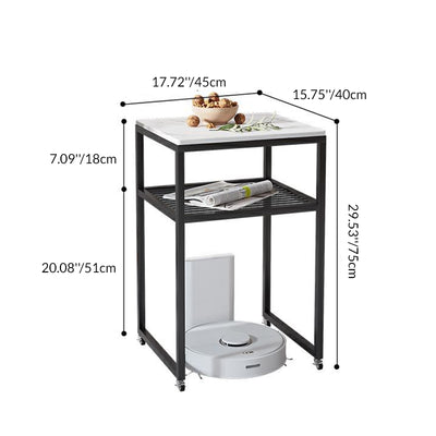 Contemporary Scandinavian Sintered Stone Iron Mobile Square Side Table 2-Tier For Living Room