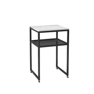Contemporary Scandinavian Sintered Stone Iron Mobile Square Side Table 2-Tier For Living Room