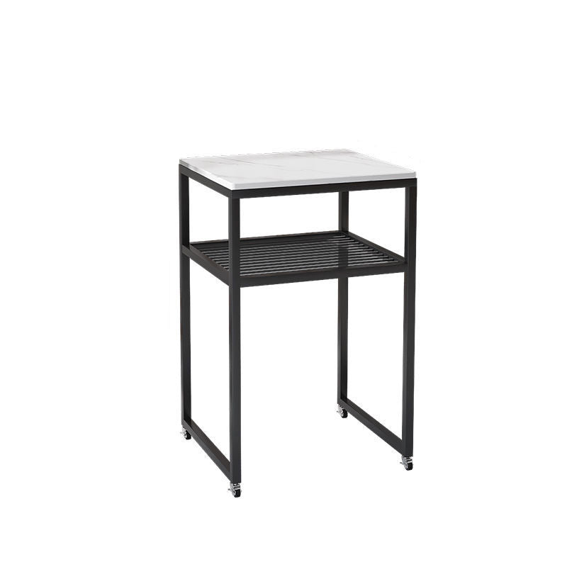Contemporary Scandinavian Sintered Stone Iron Mobile Square Side Table 2-Tier For Living Room