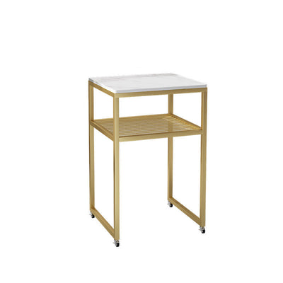 Contemporary Scandinavian Sintered Stone Iron Mobile Square Side Table 2-Tier For Living Room