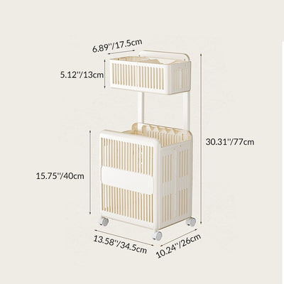 Contemporary Scandinavian PP ABS Hollow Square Mobile Side Table 2-Storage For Living Room