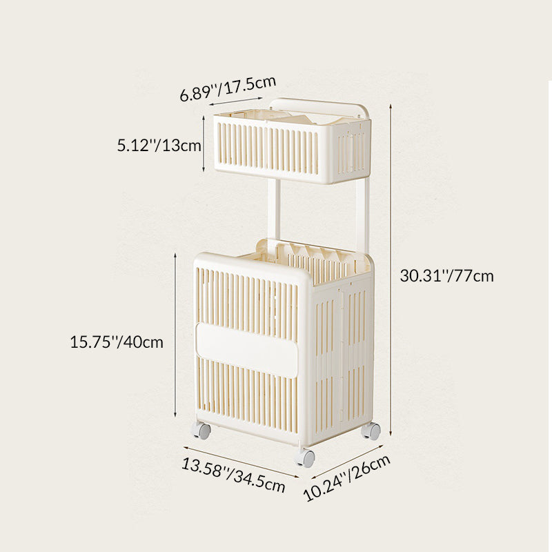 Contemporary Scandinavian PP ABS Hollow Square Mobile Side Table 2-Storage For Living Room
