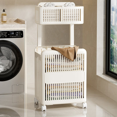 Contemporary Scandinavian PP ABS Hollow Square Mobile Side Table 2-Storage For Living Room