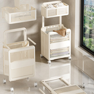Contemporary Scandinavian PP ABS Hollow Square Mobile Side Table 2-Storage For Living Room