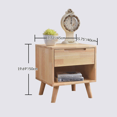 Traditional Chinese Rubberwood Square Angled-Leg Nightstand 1-Drawer For Bedroom