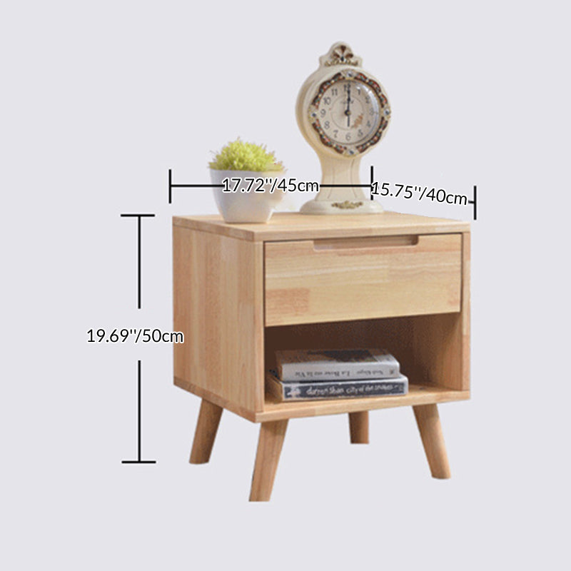 Traditional Chinese Rubberwood Square Angled-Leg Nightstand 1-Drawer For Bedroom