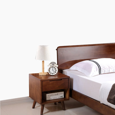 Traditional Chinese Rubberwood Square Angled-Leg Nightstand 1-Drawer For Bedroom