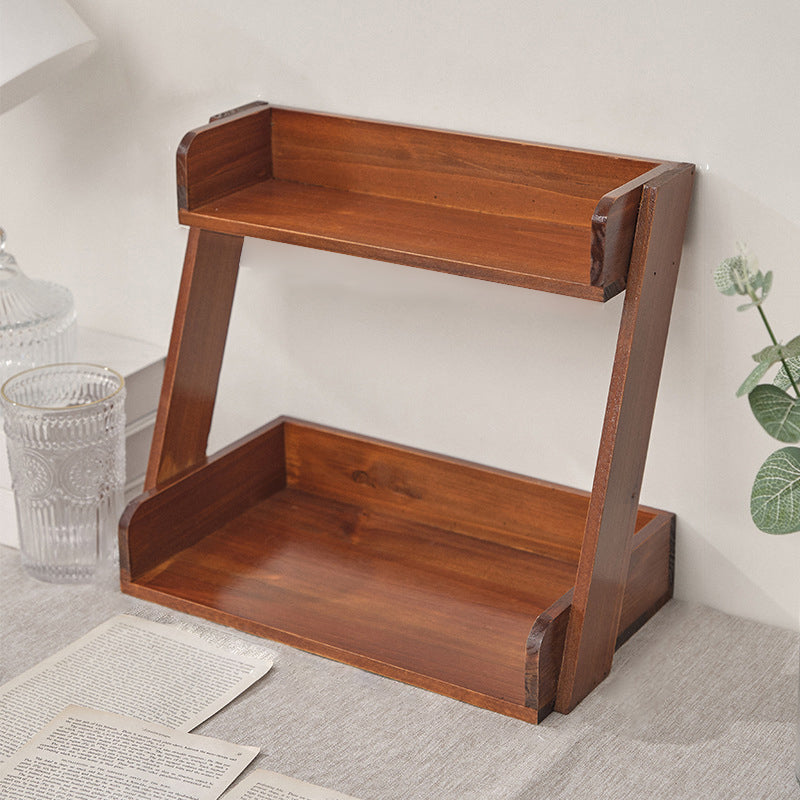 Traditional Japanese Solid Wood Z-Shaped Rectangular Bookshelf 2-Tier For Bedroom