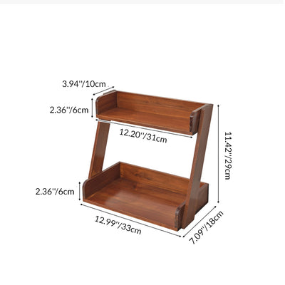Traditional Japanese Solid Wood Z-Shaped Rectangular Bookshelf 2-Tier For Bedroom