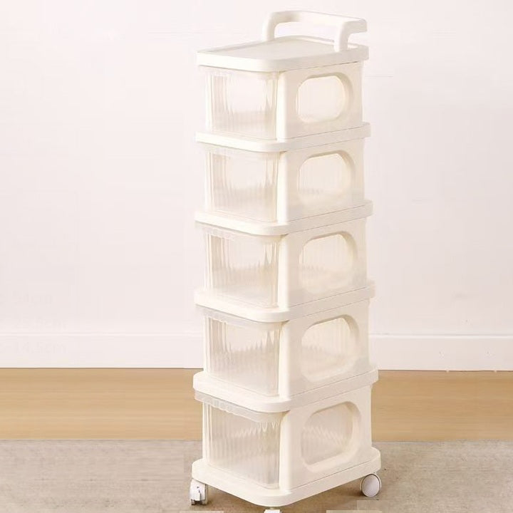 Contemporary Scandinavian Plastic Movable Striped Square Storage Cabinet 5-Cabinets For Living Room