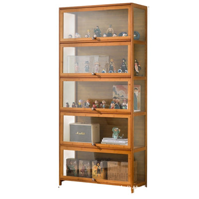 Traditional Chinese Bamboo Acrylic Rectangular Storage Shelf 4/5-Tier For Living Room