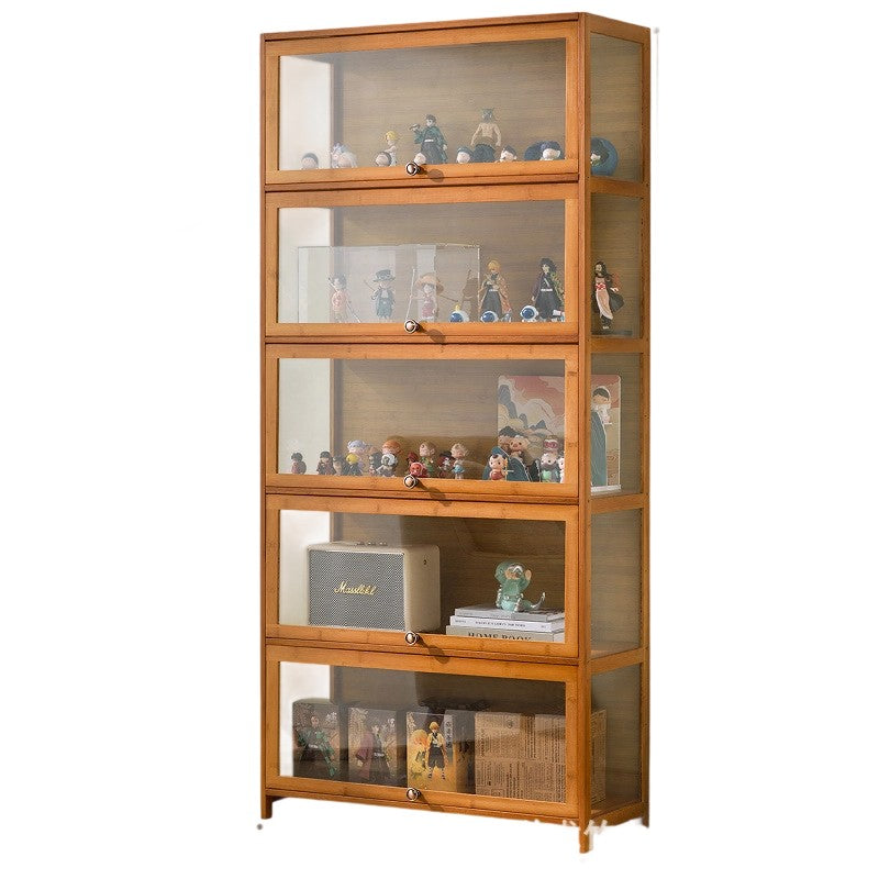 Traditional Chinese Bamboo Acrylic Rectangular Storage Shelf 4/5-Tier For Living Room