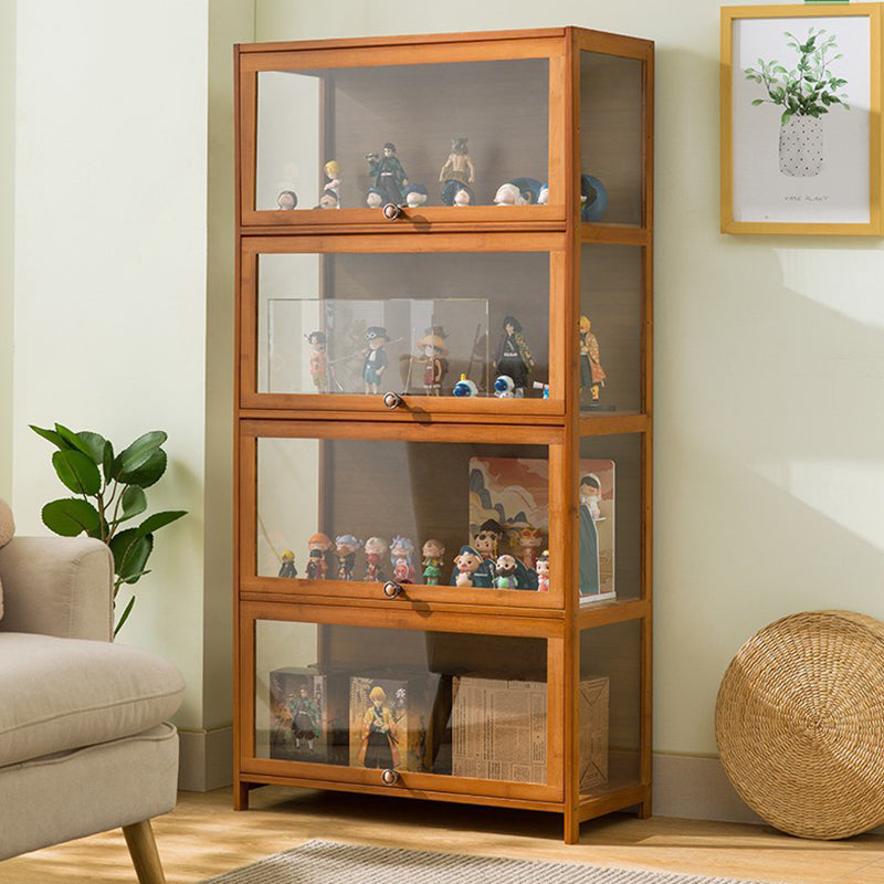 Traditional Chinese Bamboo Acrylic Rectangular Storage Shelf 4/5-Tier For Living Room