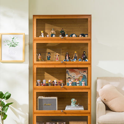 Traditional Chinese Bamboo Acrylic Rectangular Storage Shelf 4/5-Tier For Living Room