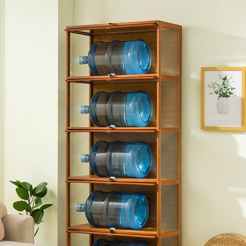 Traditional Chinese Bamboo Acrylic Rectangular Storage Shelf 4/5-Tier For Living Room