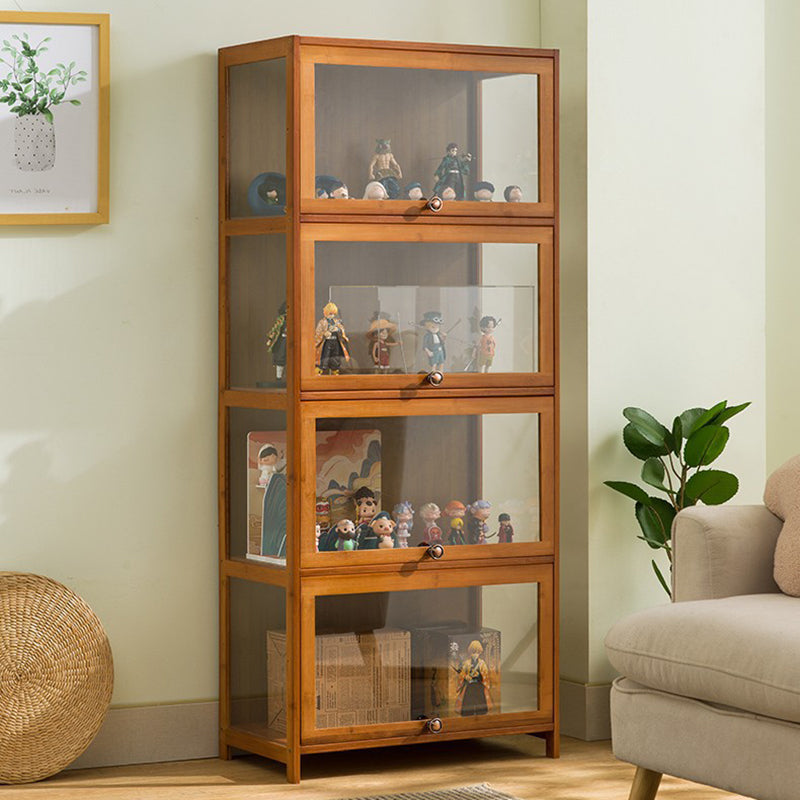 Traditional Chinese Bamboo Acrylic Rectangular Storage Shelf 4/5-Tier For Living Room