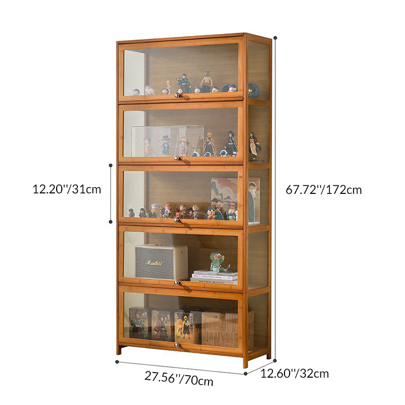 Traditional Chinese Bamboo Acrylic Rectangular Storage Shelf 4/5-Tier For Living Room