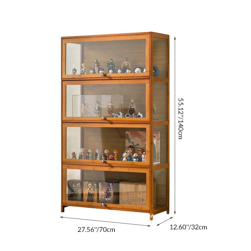 Traditional Chinese Bamboo Acrylic Rectangular Storage Shelf 4/5-Tier For Living Room