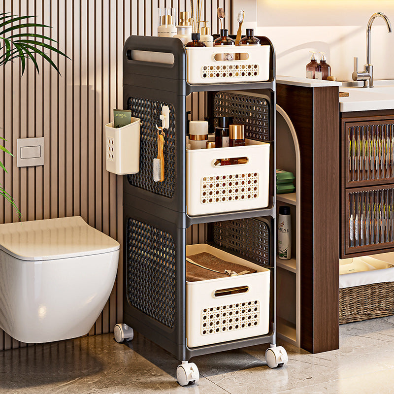 Modern Minimalist Plastic Rectangular Mobile Hollow Storage Shelf 2/3-Shelf For Living Room