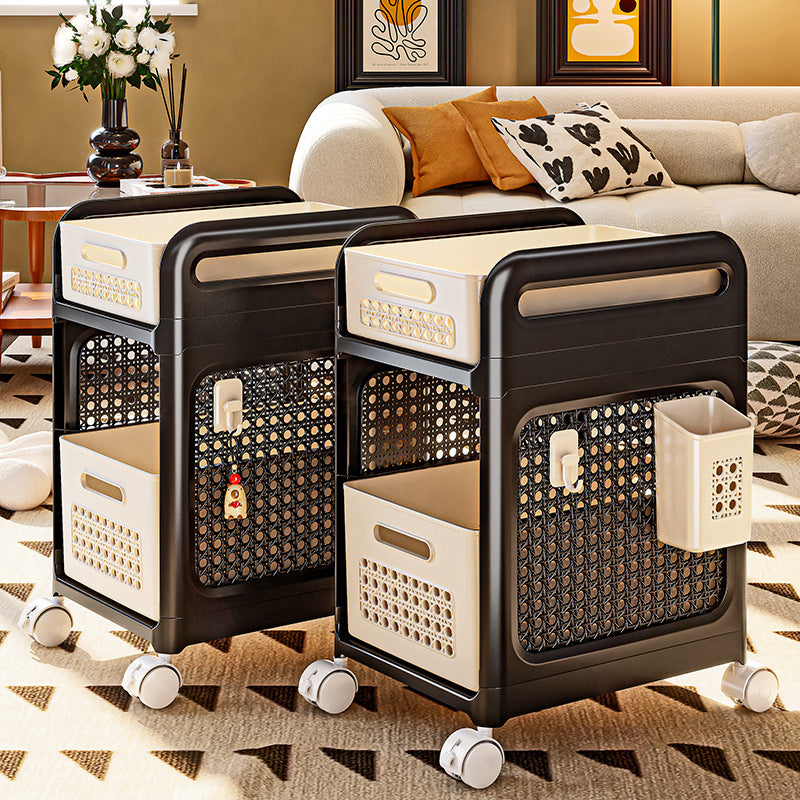Modern Minimalist Plastic Rectangular Mobile Hollow Storage Shelf 2/3-Shelf For Living Room