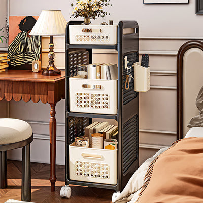 Modern Minimalist Plastic Rectangular Mobile Hollow Storage Shelf 2/3-Shelf For Living Room