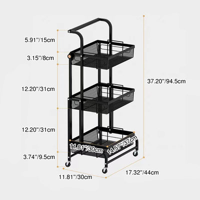 Modern Minimalist Carbon Steel Curved Square Mobile Storage Shelf 3-Tier For Living Room
