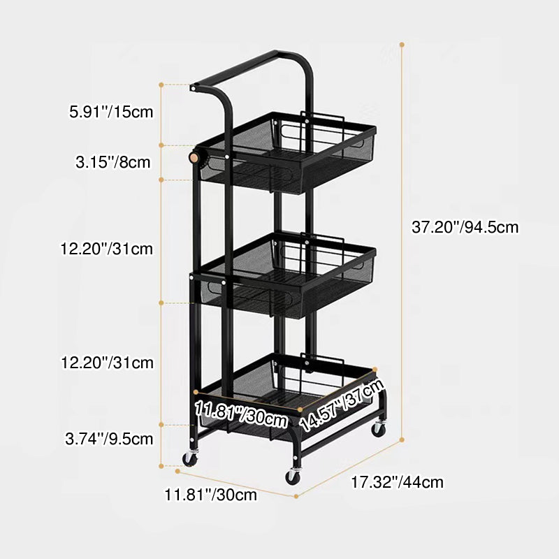 Modern Minimalist Carbon Steel Curved Square Mobile Storage Shelf 3-Tier For Living Room