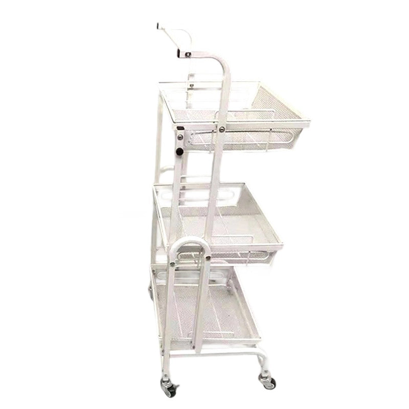 Modern Minimalist Carbon Steel Curved Square Mobile Storage Shelf 3-Tier For Living Room