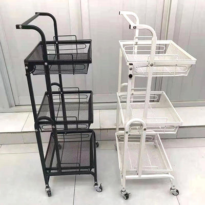 Modern Minimalist Carbon Steel Curved Square Mobile Storage Shelf 3-Tier For Living Room