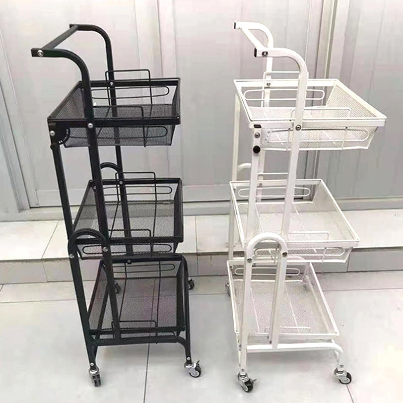 Modern Minimalist Carbon Steel Curved Square Mobile Storage Shelf 3-Tier For Living Room